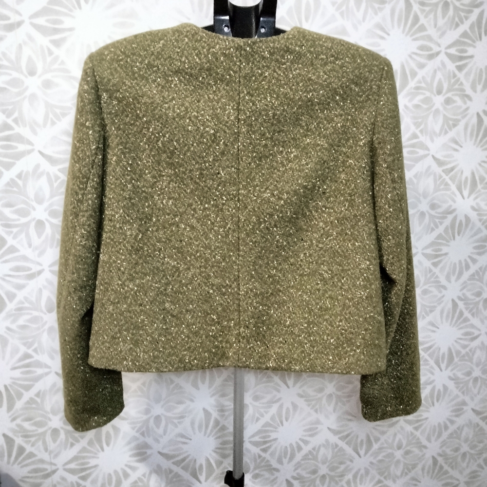 a new day Women's Blazer Olive Green Tweed Jacket Cropped - Picture 4 of 9